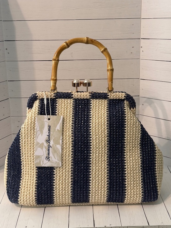 Tommy Bahama Handbags - NWT Tommy Bahama Navy Ivory Woven Bamboo Top Handle or Crossbody Bag